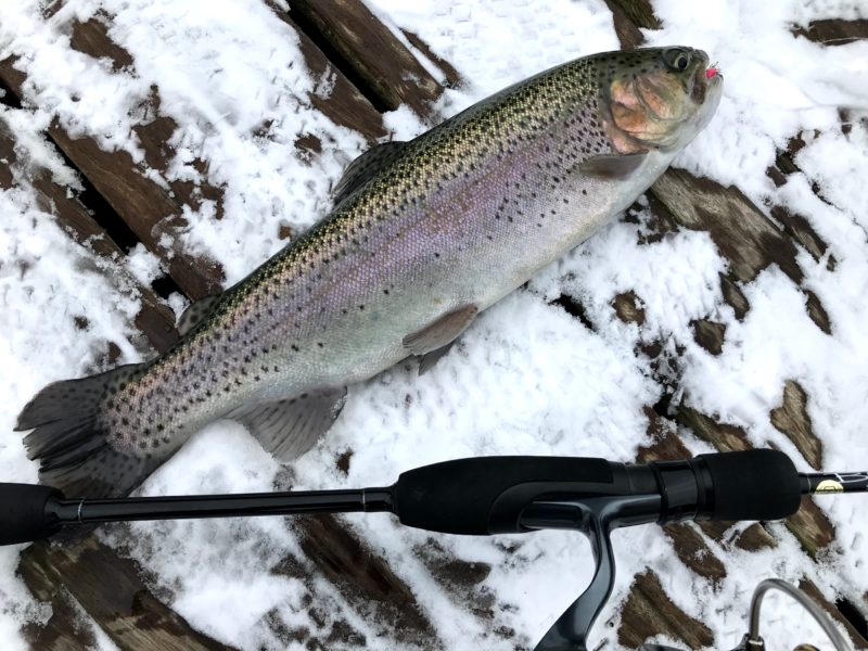 極寒の中で釣り